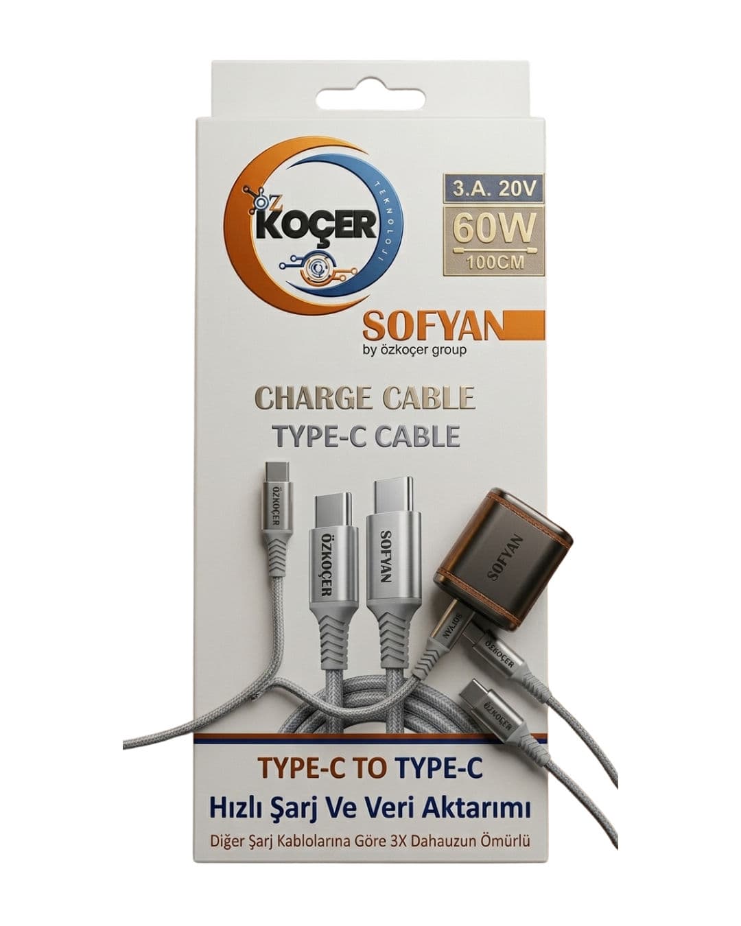 SOFYAN 60W Type-C to Type-C Hızlı Şarj Kablosu 100cm Örgülü Data Kablo thumbnail 2