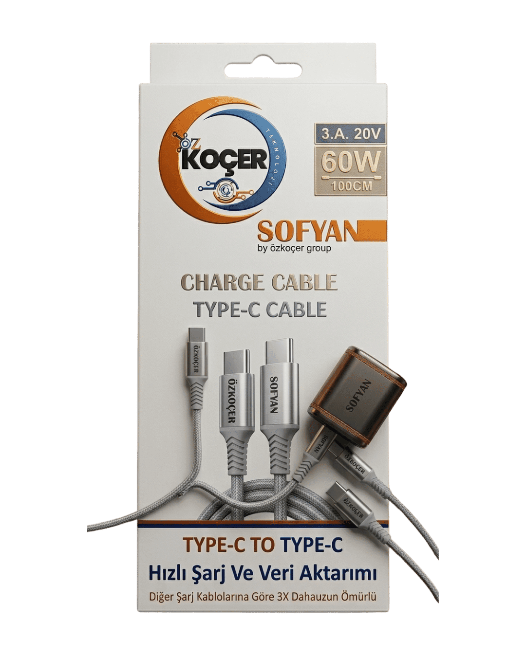 SOFYAN 60W Type-C to Type-C Hızlı Şarj Kablosu 100cm Örgülü Data Kablo